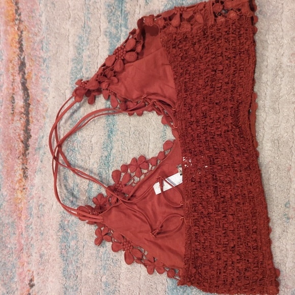 OB932329" Free People Intimately Miss Dazie Floral Lace Rust Bralette Medium - Picture 6 of 7